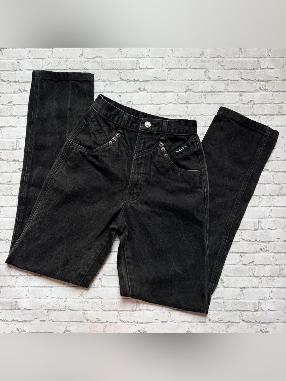 Vintage 90s Rockies Black Slim Straight Jeans with Rivet Detail